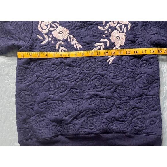 Urban Mood Navy Quilted Pullover Crewneck Top with Embroidered Flowers Sz XXS - Picture 5 of 6